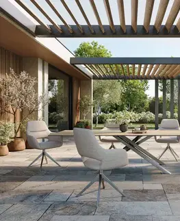 Záhradné stoly DELIFE Záhradný jedálenský stôl Edge 300x100 cm keramika Laminam® sabbia dubová krížová podstava obdĺžnik nerezová oceľ