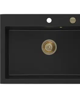 Kuchynské drezy MEXEN/S MEXEN/S - Elix granitový drez 1-miska 700 x 500 mm, čierna, sifón zlatá 6526701005-77-G