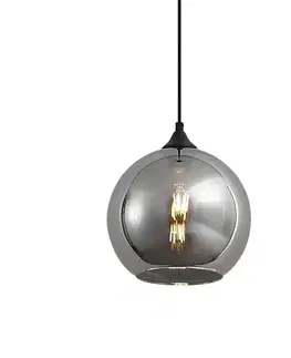 Závesné svietidlá Art Deco závesná lampa čierna s dymovým sklom - Wallace