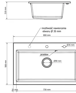 Kuchynské drezy MEXEN/S MEXEN/S - Elix granitový drez 1-miska 800 x 500 mm, čierna/zlatá metalik, sifón čierna 6527801005-75-B