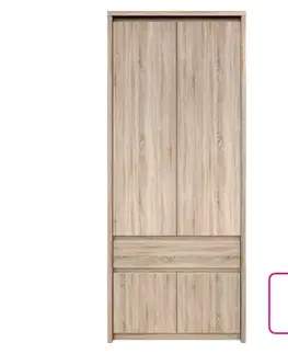 Šatníkové skrine KONDELA Norty Typ 22 štvordverová šatníková skriňa so zásuvkou dub sonoma
