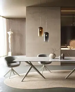 Jedálenské stoly DELIFE Jedálenský stôl Edge 300×100 cm keramika onyx perla Estelar okrúhly kov titánová farba