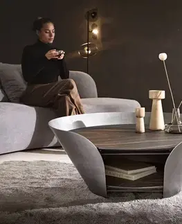 Konferenčné stolíky DELIFE Konferenčný stolík Skafi 100x40 cm keramika Laminam® Noir Desir hnedá metalická strieborná