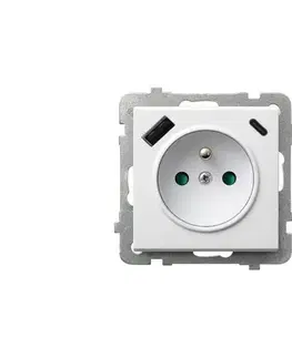 Predlžovacie káble Ospel - Domová zásuvka bez rámika 230 V + 1× USB-A + 1× USB-C SONATA biela GP-1RZPUSBAC/m/00