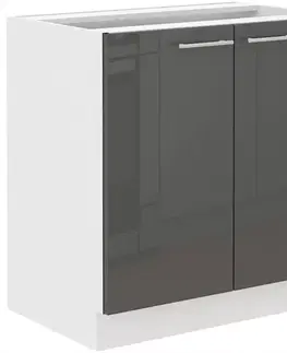 Kuchynské skrinky stojace Kuchynská skrinka Lara 80d 2f Bb Mdf Šedá lesk