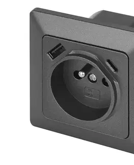 Predlžovacie káble  Domová zásuvka FRENCH s portami USB-A a USB-C, 250V/16A, antracit A6000.6