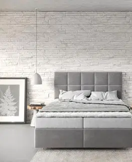 Postele Boxspring DELIFE Boxspring posteľ Dream-Fine 140×200 cm mikrovlákno sivá s matracom a topperom