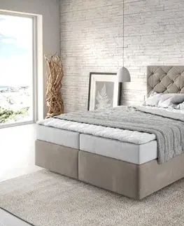 Postele Boxspring DELIFE Boxspring posteľ Dream-Great 140x200 cm mikrovlákno béžová s matracom a topperom