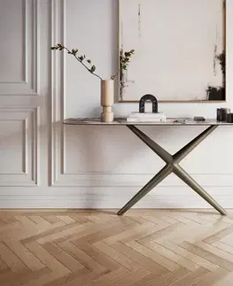 Konzolové stolíky DELIFE Konzolový stolík Edge zaoblený 180×40 cm keramika Patagonia leštená Estelo kov titánová farba