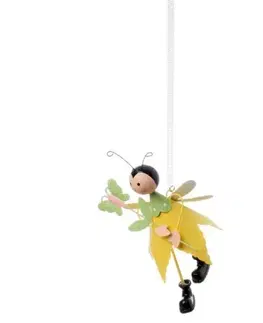Záhradné lampy Kinekus Ozdoba závesná včela s motýľom 15cm, plech, žlto-zelená
