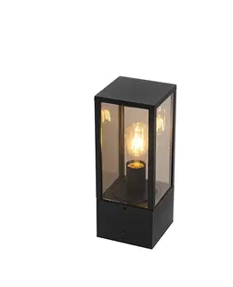 Zahradne stlpove lampy Vonkajšia stojaca lampa čierna s dymovým sklom 40 cm IP44 - Charlois