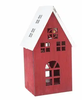 Vianočné dekorácie Vianočná drevená LED dekorácia Light house červená, 11,7 x 21,2 x 9,7 cm