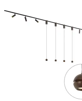 Koľajnicové svetelné systémy Moderný koľajnicový systém so 6 bodovými svetlami a 4 závesnými svetlami Easylift tmavý bronz 1-fázový - Slimline Uzzy Tira