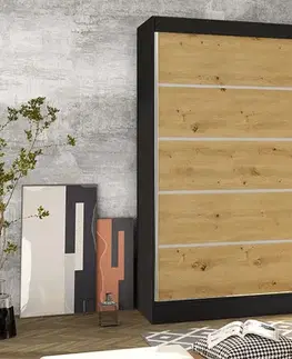 Šatníkové skrine Šatníková skriňa BASTIAN 4 čierna/ dub artisan