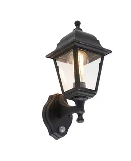 Vonkajšie nástenné svietidlá Klasická vonkajšia nástenná lampa čierna s detektorom pohybu - Capital