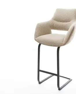 Barové stoličky DELIFE Barová stolička Yago-Flex zmiešané materiály mikrovlákno tmavobéžová / bouclé tmavobéžová jedálenská stolička plochá kov čierna vrecková pružina