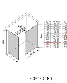 Sprchové dvere CERANO - Sprchová zástena Walk-in Onyx TL/P - 8 mm - hranatá vzpera - čierna matná, transparentné sklo - 140x100x200 CER-8050BD2877