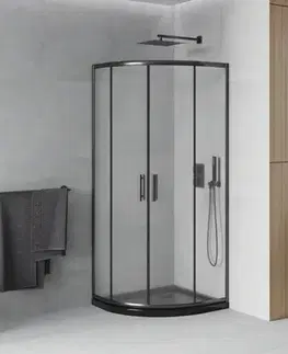 Vane MEXEN/S - Rio sprchovací kút štvrťkruh 90x90, dekor, čierna + čierna vanička so sifónom 863-090-090-70-30-4170B