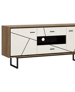 Komody do spálne Komoda Brolo BROK01 2D2S dub catania/čierna perla/mdf biela HG