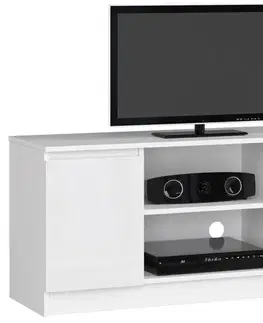 TV stolíky Moderný TV stolík ROMANA120, biely/biely lesk