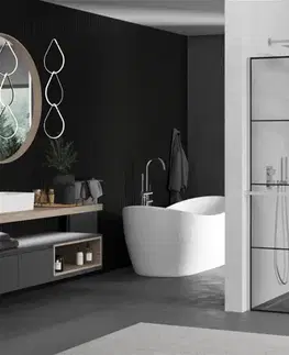 Sprchové dvere MEXEN/S - KIOTO Sprchová zástena WALK-IN s poličkou a držiakom uterákov 100 x 200, transparent/čierna 8 mm, chróm 800-100-121-01-77
