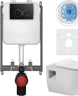 Záchody CERANO - Kompletný WC set Basic/Dure - biela lesklá - WC tlačidlo Dualo/Čierna - na zamurovanie - 51x35 CER-8050BD85901