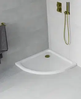 Vane MEXEN/S - Flat sprchová vanička štvrťkruhová slim 100 x 100, biela + zlatý sifón 41101010G