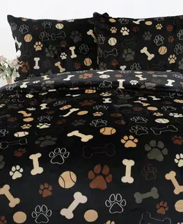 Obliečky MKLozkoviny.sk Obliečky mikroplyš Exclusive – Psie labky čierne - 140 × 200 cm - 70 x 90 cm