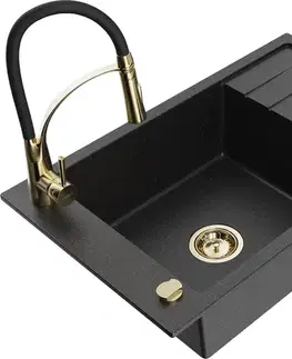 Kuchynské drezy MEXEN/S MEXEN/S - Elias granitový drez 1 s odkvapkávačom vrátane batérie Aster, čierna/strieborná metalík 6511-73-73450-57-G