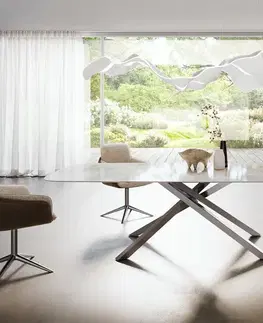 Jedálenské stoly DELIFE Jedálenský stôl Edge zaoblený tvar 270×120 cm keramika Iris FMG Onice Grigio krížová podstava obdĺžniková nerezová oceľ