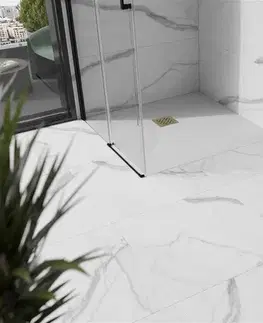 Vane MEXEN/S - Stone+ štvorcová sprchová vanička 70 x 70, biela, mriežka zlatá 44107070-G