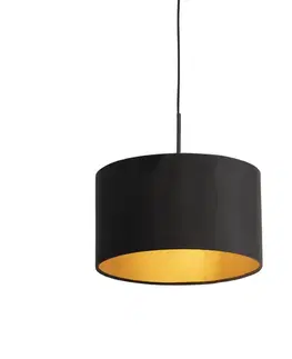 Závesné svietidlá Závesné svietidlo s čiernym zamatovým tienidlom so zlatom 35 cm - Combi