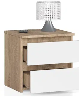 Nočné stolíky Moderný nočný stolík CALIN40, dub Sonoma / biely