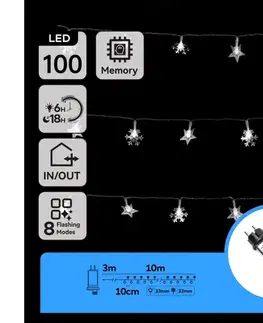LED osvetlenie  B.V.  - LED vonkajší svetelný reťazec, 100 LED, 8 režimov, 13 m, IP44, studená biela B103031SF