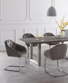 Jedálenské stoly DELIFE Jedálenský stôl Edge 200x100 XL akácia platinová nerezová oceľ široký Live-Edge