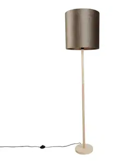 Stojace lampy Drevená stojacia lampa s taupe zamatovým tienidlom 40 cm - Mels