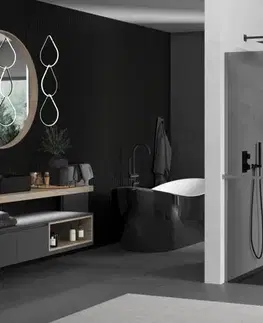 Sprchové dvere MEXEN/S - Kioto+ Sprchová zástena WALK-IN s poličkou a držiakom uterákov 120 x 200, grafit, grafit metal 800-120-121-95-40