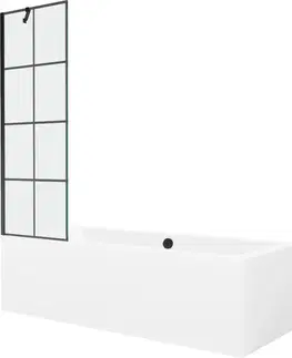 Sprchové dvere MEXEN/S - Cube obdĺžniková vaňa 170 x 80 cm s panelom + vaňová zástena 60, čierna vzor 550517080X9506007077