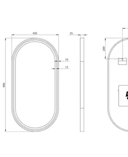 Kúpeľňové zrkadlá SAPHO - KAIRA zrkadlo oválne s LED osvetlením 45x90cm, čierna mat KA450