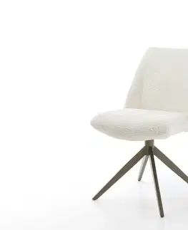 Jedálenské stoličky DELIFE Otočná jedálenská stolička Elso-Flex bouclé biela krížová podstava široká efektová povrchová úprava titánová 360° otočná hojdacia funkcia vrecková pružina