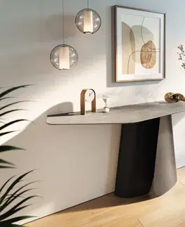 Konzolové stolíky DELIFE Konzolový stolík Edge polygonálny 180×50 cm keramika betón sivá Livos kov čierna