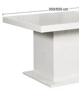 Jedálenské stoly PYKA Kacper 300/500 rozkladací jedálenský stôl biely vysoký lesk