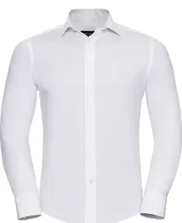Pánske košele RUSSELL COLECTION Pánska čašnícka košeľa Russel dlhý rukáv -slim fit - 4 farby Biela,S