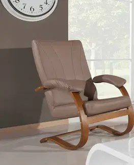 Kreslá PYKA Galicja kožené kreslo drevo D3 / cappuccino