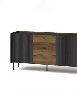 Komody do spálne Komoda Prestigo P5 2d3s Vojnový orech/San Seb/Čierny mat
