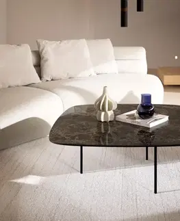 Konferenčné stolíky DELIFE Konferenčný stolík Edge zaoblený 90x90 cm keramika Laminam® Emperador Extra Lucidato tmavohnedá Trive kov čierna