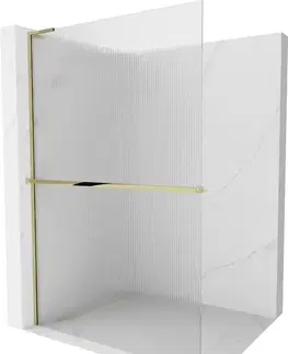 Sprchové dvere MEXEN/S - Kioto+ L Sprchová zástena WALK-IN s poličkou a držiakom uterákov 70 x 200, prúžky, zlato 800-070-123-50-09