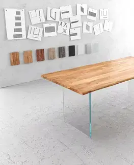 Jedálenské stoly DELIFE Jedálenský stôl Edge 200x100 akácia prírodná sklo Live-Edge