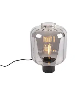 Stolné lampy Dizajnová stolná lampa čierna s dymovým sklom - Qara