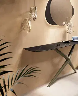 Konzolové stolíky DELIFE Konzolový stolík Edge zaoblený tvar 180×40 cm keramika Laminam® Noir Desir hnedá Estelo kov titánová farba